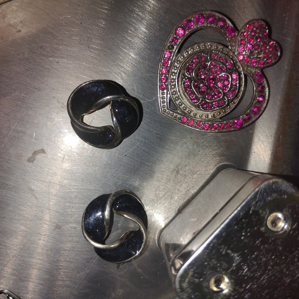 Silver and Pink Heart Pendant with Black Earrings
